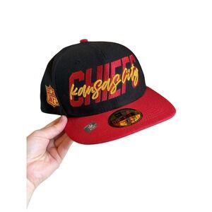 NFL Kansas City Chiefs Fitted Hat 7 3/4 Ball Cap New Era 59Fifty Black Red Gold